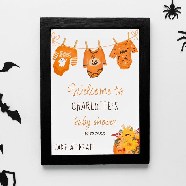 Välkomna blommigt Halloween-babyduschen Poster (Welcome floral Halloween little boo baby shower Poster)