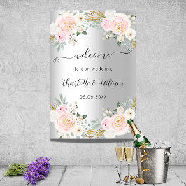 Välkomna blomsterskript i bröllop silver rosa poster