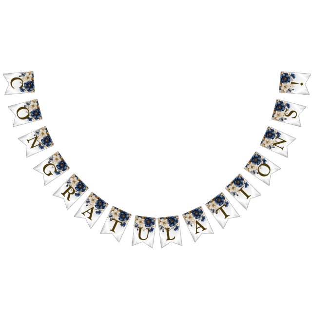 Välkomna Bröllop-marinblått vitt gyllene Blommigt Vimplar (Alla)