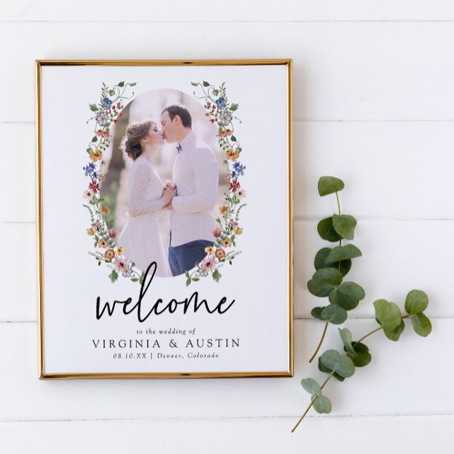 Välkomna Bröllop Poster i färglös Blommigt (Colorful Floral Welcome Sign Wedding Poster by Painted Paperie
)