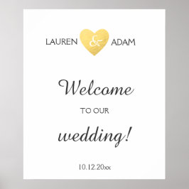Välkomna bröllop-tecken faux guld hjärta, egna nam poster