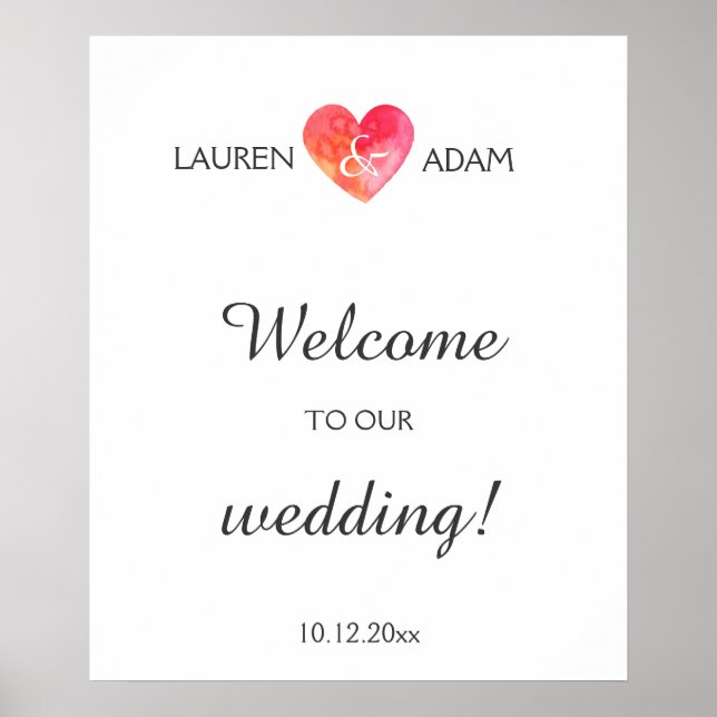 Välkomna bröllop-tecken, vattenkolo-hjärta, egna n poster (Framsidan)