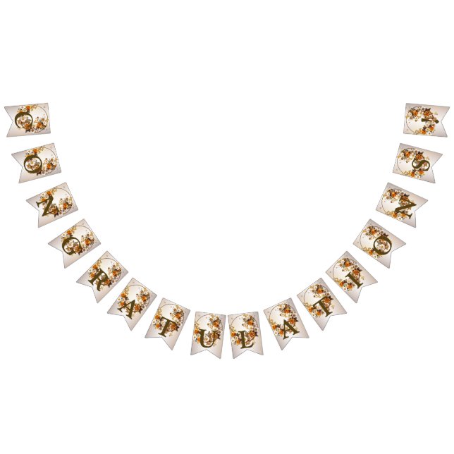 Välkomna Bröllopsfest Golden Orange White Flowers Vimplar (Alla)