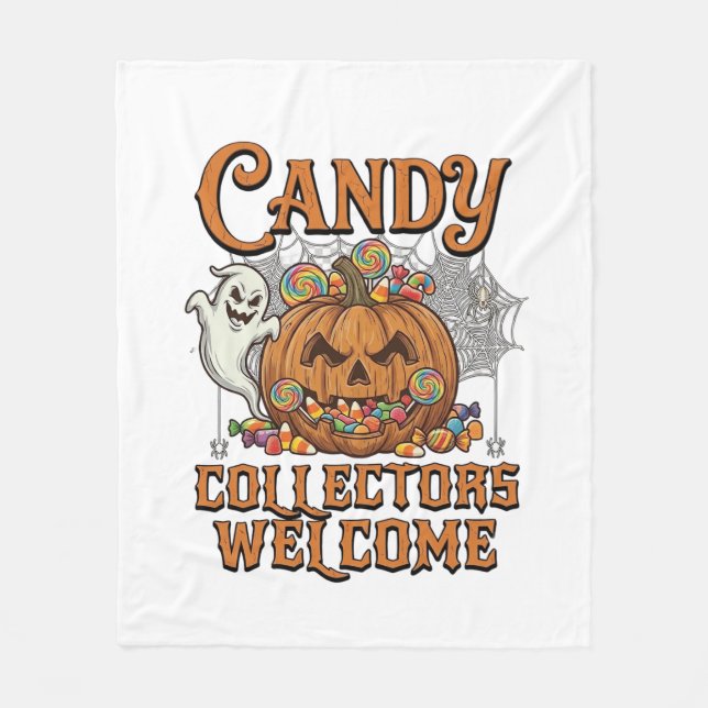 Välkomna Candy Collectors Pumpa Spöken Spindelnät Fleecefilt (Framsidan)