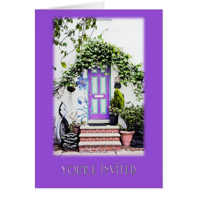 Välkomna dörr i Lila Hälsningskort (Framsidan)