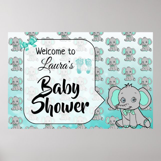 Välkomna Elephant Theter Baby Shower-banderoll Poster (Framsidan)