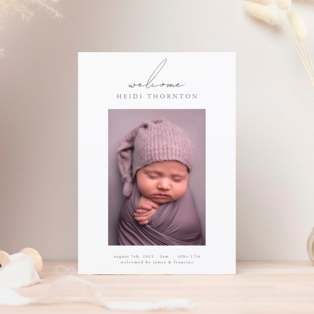 välkomna fet gräns-foto baby-födelsemeddelande meddelande (Skapare uppladdad)