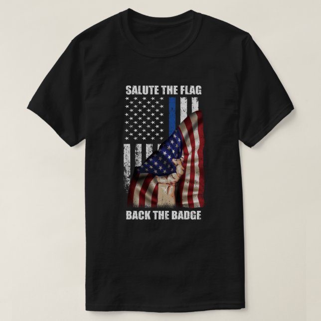 Välkomna Flagga bakom Badge Flagga Police Hand Gi T Shirt (Design framsida)