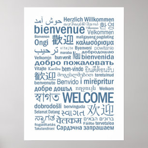 Välkomna flerspråkig Blek blå Poster