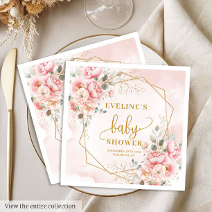 Välkomna Flicka pastel rosa guld glitter Pappersservett