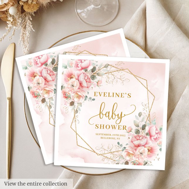 Välkomna Flicka pastel rosa guld glitter Pappersservett (Welcome Baby Girl pastel pink gold glitter napkins

)