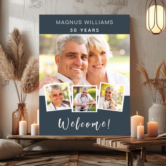 Välkomna födelsedagsfest för fotokollage av grått poster (Skapare uppladdad)