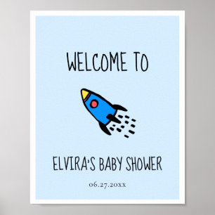 Välkomna för den blå raketen pojke Babydusch Poster