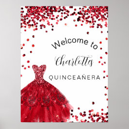 Välkomna för den vita glitter-klänningen Quinceane Poster