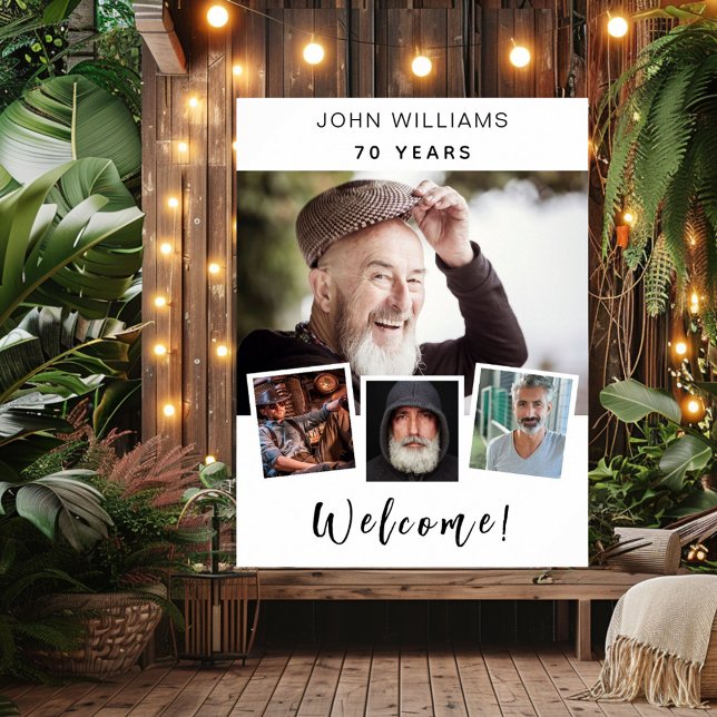 Välkomna för fotokollage av vit födelsedagsfest poster (Skapare uppladdad)