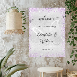 Välkomna för lavenderfjäril i bröllop silver poster