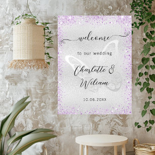 Välkomna för lavenderfjäril i bröllop silver poster