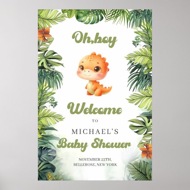 Välkomna för vattenfärgen baby dino retro Groovy Poster (Framsidan)