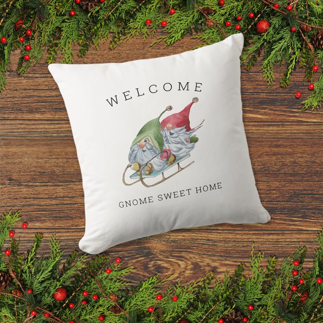 Välkomna Gnome Sweet Home-julsleigh Kudde (Skapare uppladdad)