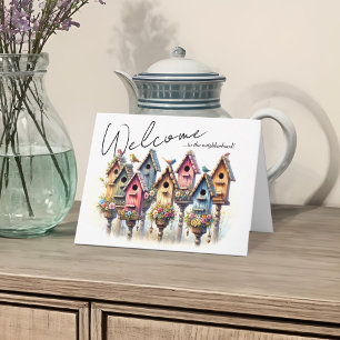 Välkomna granne Charming Rustic Birdhouse Pastel Kort