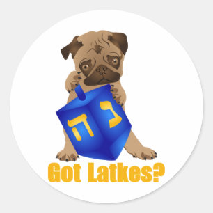 Välkomna Har Latkes? Hankukah Pug Puppy & Dreidel Runt Klistermärke