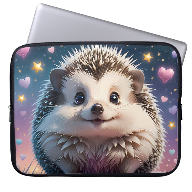Välkomna Hedgehog med stjärnor och hjärta Laptop Fodral (Framsidan)
