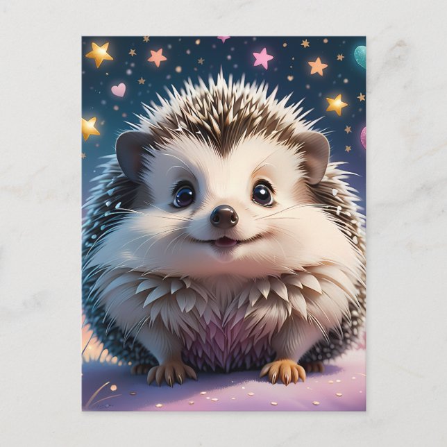 Välkomna Hedgehog med stjärnor och hjärta Vykort (Framsida)