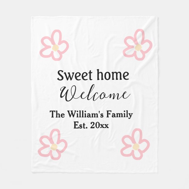 Välkomna hem, lägg till familj namn år Est. Text Fleecefilt (Framsidan)