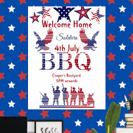 Välkomna hem Soldiers 4:e juli BBQ Flies Eagles Poster
