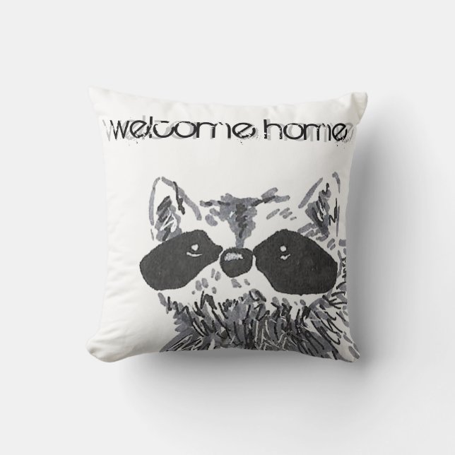 Välkomna hem Woodland Animal Raccoon Kudde (Framsida)