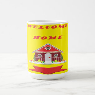 Välkomna hemdesign, ljus gult och röd bild kaffemugg