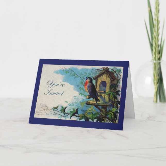 Välkomna hempartiinbjudan, Robin och Birdhouse Inbjudan (Framsida)