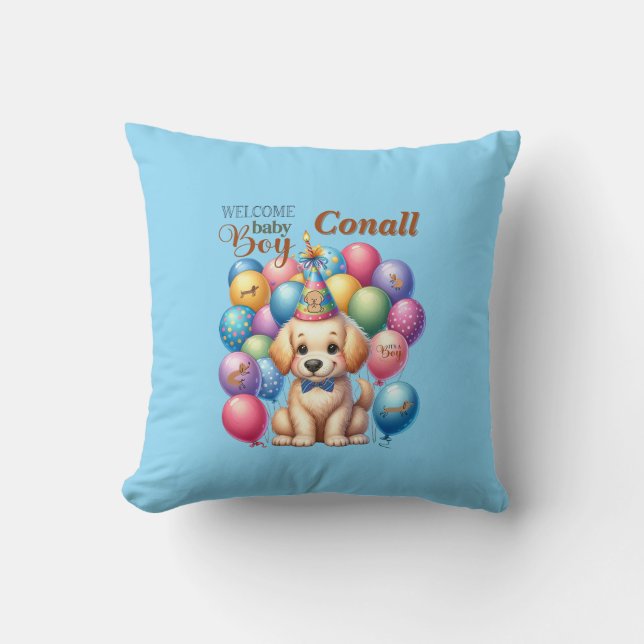 Välkomna Hund- och ballongdesign för valpen Pojke Kudde (Framsida)