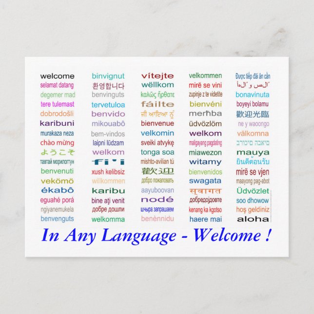 Välkomna i 80-språkiga vykort (Framsida)