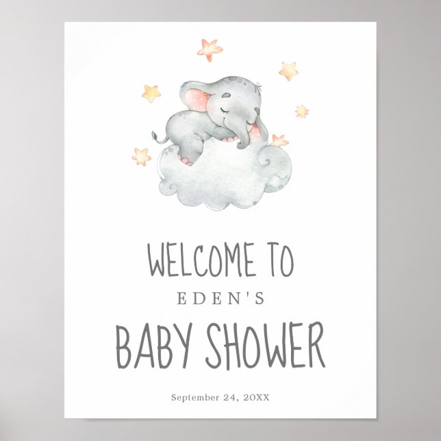 Välkomna Lavande Little Elephant Girl Baby Shower Poster (Framsidan)