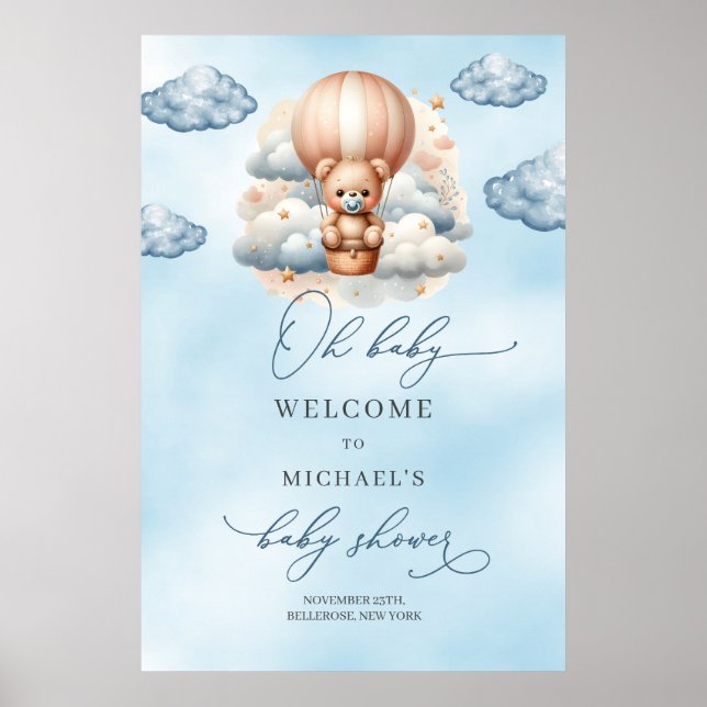 Välkomna luftballong för vattenfärgad nalle poster (Framsidan)
