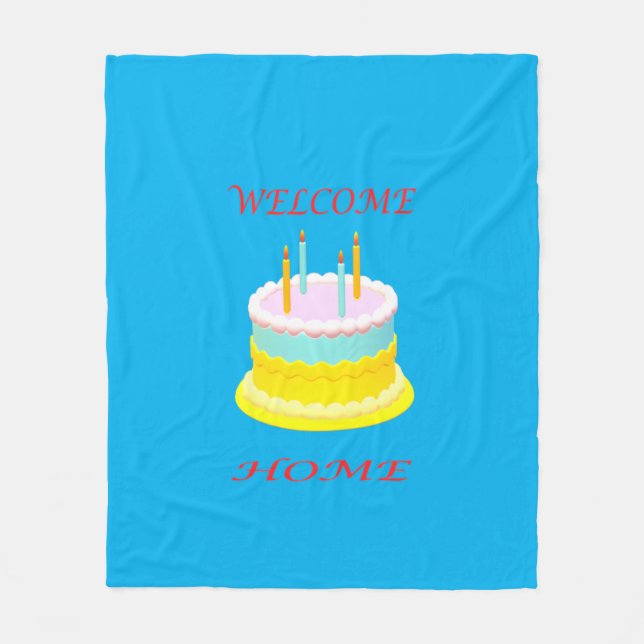 Välkomna marin blått med tårta baby bla fleecefilt (Framsidan)