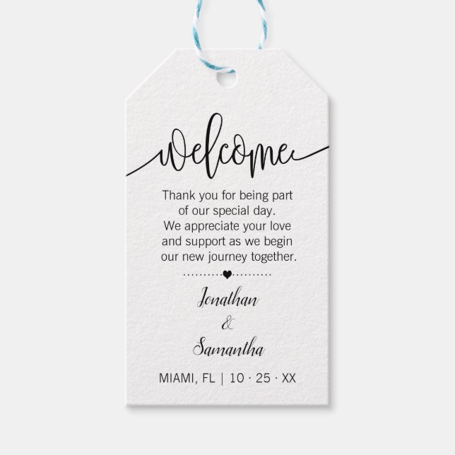 Välkomna minimalistisk bröllopsförmån presentetikett (Framsidan)