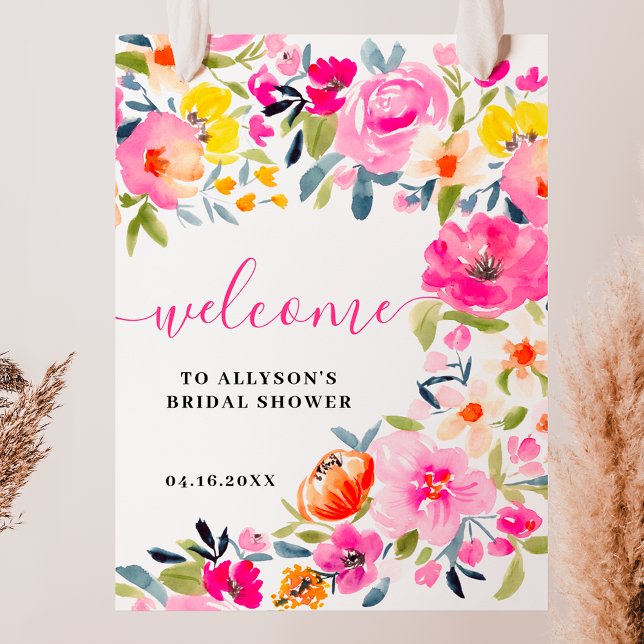 Välkomna möhippa för fetstil i bohemisk blommigt poster (Bohemian bold floral watercolor bridal welcome poster)