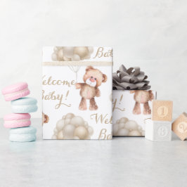 Välkomna nalle och ballonger från baby presentpapper