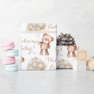 Välkomna nalle och ballonger från baby presentpapper