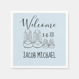 VÄLKOMNA Nya ankomsten Baby Shower Boy Blue Pappersservett