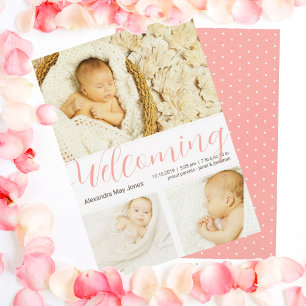 Välkomna Nyfödd bebis Girl Photo Template Inbjudningar