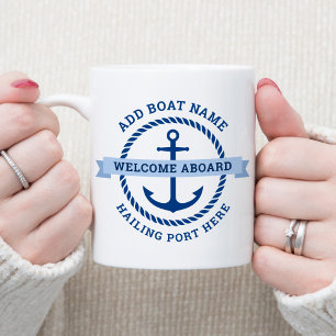 Välkomna ombord på fartyget namn i Anchor och repe Kaffemugg