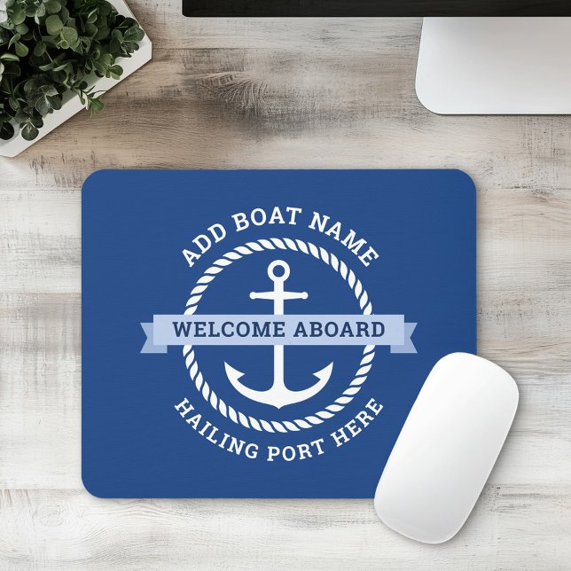 Välkomna ombord på fartyget namn i Anchor-rep-grän Musmatta (Anchor rope border boat name welcome aboard mouse pad)