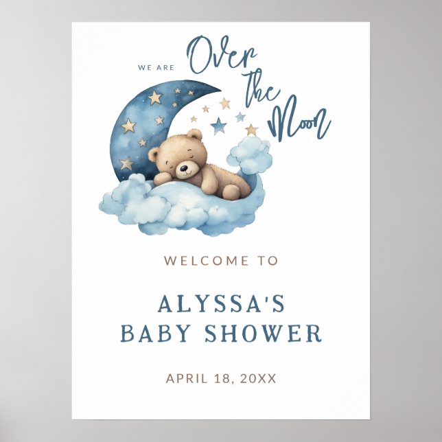 Välkomna över Måne Baby Shower Poster (Framsidan)