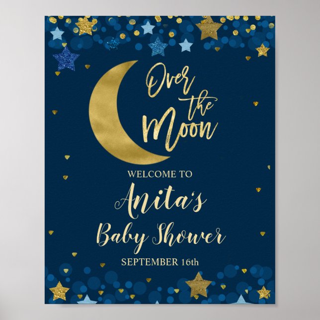 Välkomna över Måne babyskaren Guld Glitter Poster (Framsidan)