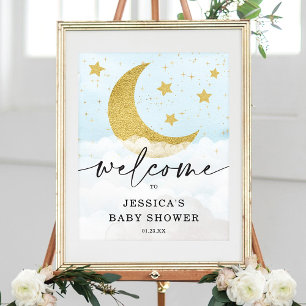 Välkomna över Måne Pojke Blue Baby Shower Poster