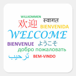 Välkomna på olika språk Willkommen Bienveni Fyrkantigt Klistermärke