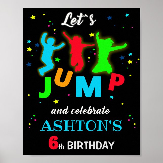 Välkomna party-skylt, jump trampolinpark poster (Framsidan)